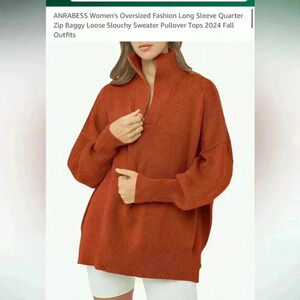 Women's Oversized Fashion Long Sleeve Quarter Zip Baggy Sweater Pullover Tops